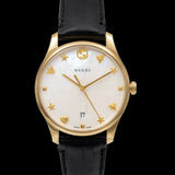 Buy Shop Gucci G-Timeless Mother of Pearl Dial Black Leather Strap Watch For Women - YA126589 USA Online