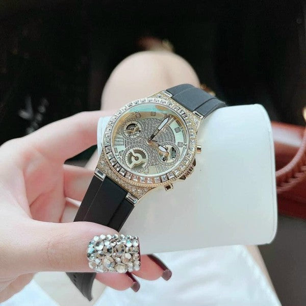 Buy Shop Guess Moonlight Crystals Silver Dial Black Silicone Strap Watch For Women - GW0257L1 USA Online
