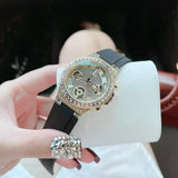 Buy Shop Guess Moonlight Crystals Silver Dial Black Silicone Strap Watch For Women - GW0257L1 USA Online