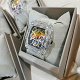 Buy Shop Guess Phoenix Polycarbonate Clear Multi-function Black Dial Clear Rubber Strap Watch for Men - GW0499G3 USA Online