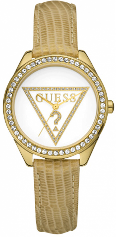 Buy Shop Guess Mini Triangle Quartz White Dial Gold Leather Strap Watch For Women - W70015l1 USA Online