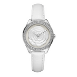 Buy Shop Guess Rosette Analog White Dial White Leather Strap Watch For Women - W75043L1 USA Online