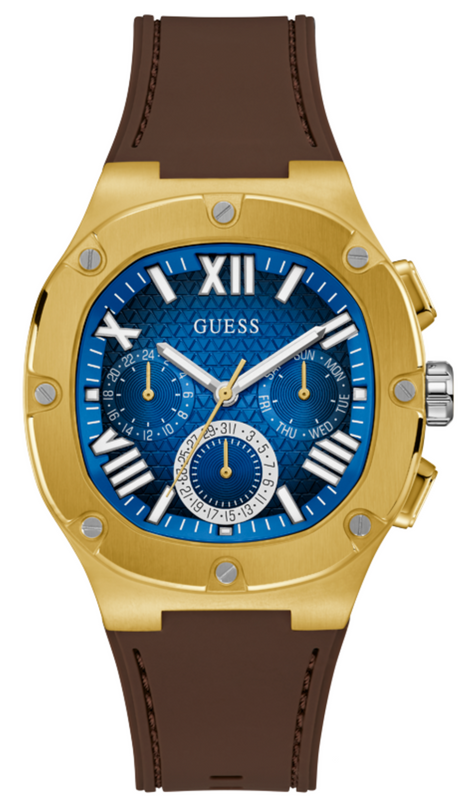 Buy Shop Guess Headline Chronograph Blue Dial Brown Silicone Strap Watch For Men - GW0571G5 USA Online