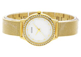 Guess Chelsea Crystals Mother of Pearl White Dial Gold Mesh Bracelet Watch For Women - W0647L7