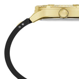 Guess Duchess Crystals Gold Dial Black Silicon Strap Watch For Women - GW0619L2