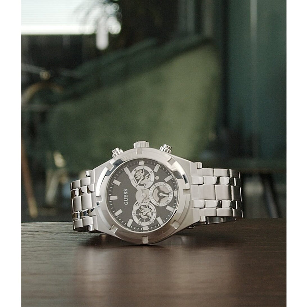 Buy Shop Guess Continental Black Dial Silver Steel Strap Watch for Men - GW0260G1 USA Online