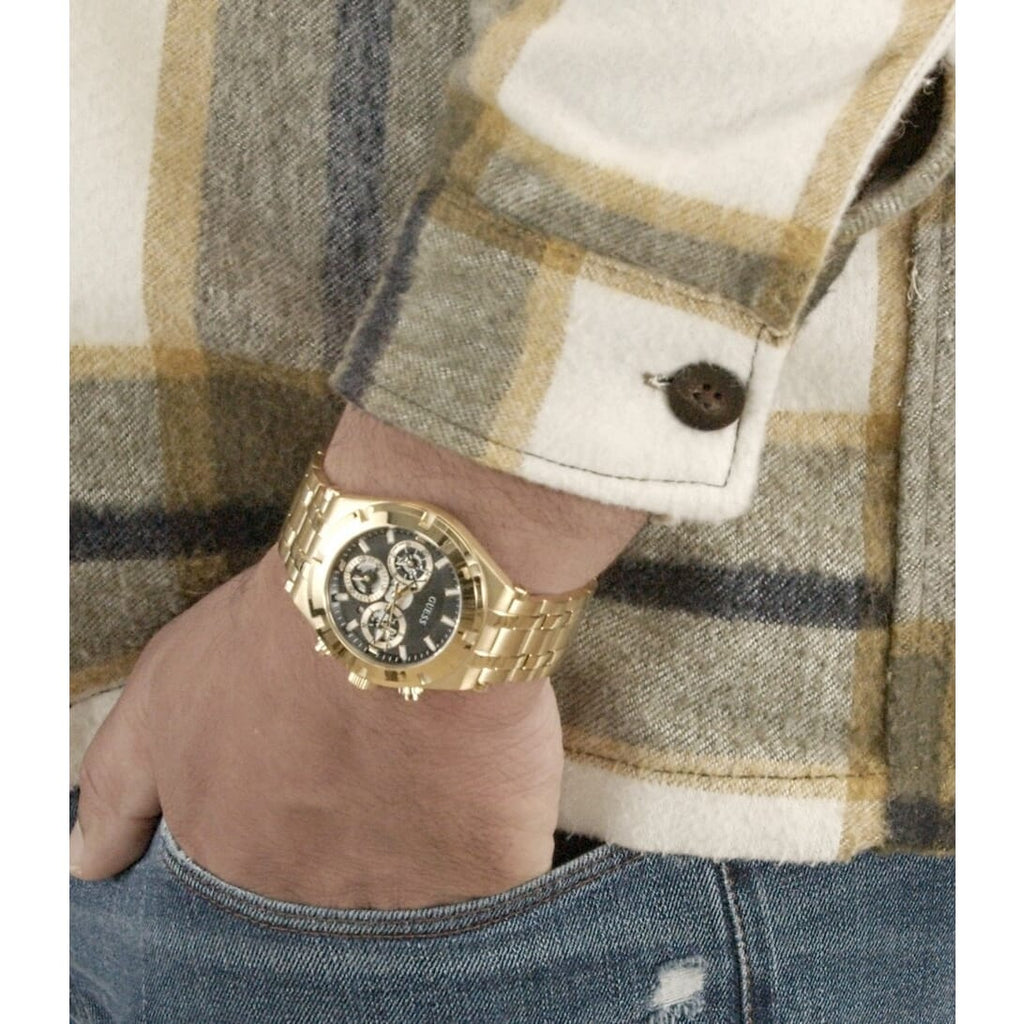 Buy Shop Guess Continental Black Dial Gold Steel Strap Watch for Men - GW0260G2 USA Online