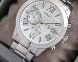 Guess Atlas Chronograph Silver Dial Silver Steel Strap Watch For Men - W0668G7