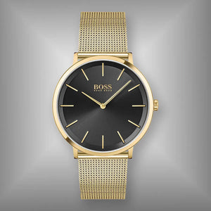 Buy Shop Hugo Boss Horizon Quartz Black Dial Gold Mesh Bracelet Watch For Men - 1513735 USA Online