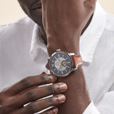Buy Shop Fossil Townsman Automatic Skeleton Blue Dial Brown Leather Strap Watch for Men - ME3154 USA Online
