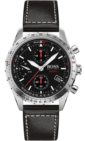 Buy Shop Hugo Boss Aero Chronograph Black Dial Black Leather Strap Watch for Men - 1513770 USA Online