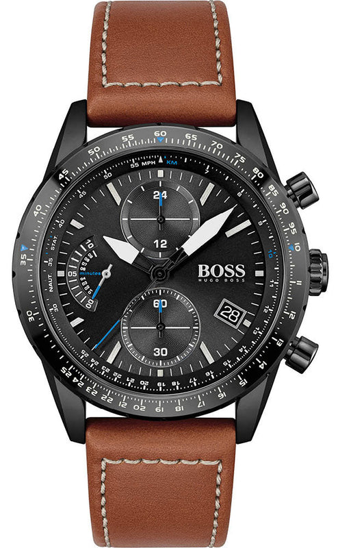 Buy Shop Hugo Boss Pilot Black Dial Brown Leather Strap Watch for Men - 1513851 USA Online