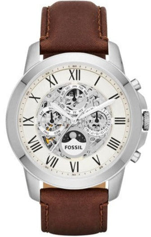 Buy Shop Fossil Grant Automatic White Dial Brown Leather Strap Watch for Men - ME3052 USA Online