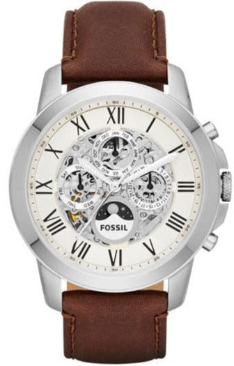 Buy Shop Fossil Grant Automatic White Dial Brown Leather Strap Watch for Men - ME3052 USA Online