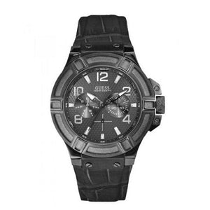 Buy Shop Guess Rigor Analog Black Dial Black Leather Strap Watch For Men - W0040G1 USA Online