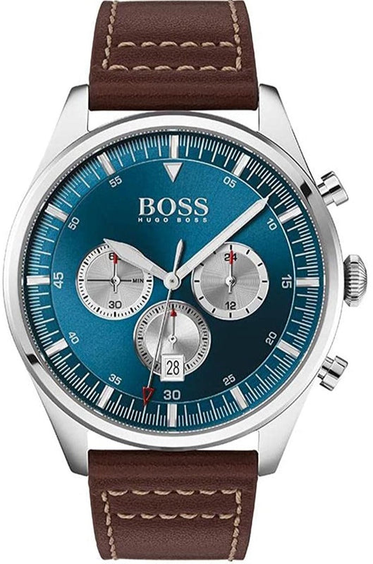 Buy Shop Hugo Boss Pioneer Chronograph Blue Dial Brown Leather Strap Watch For Men - 1513709 USA Online