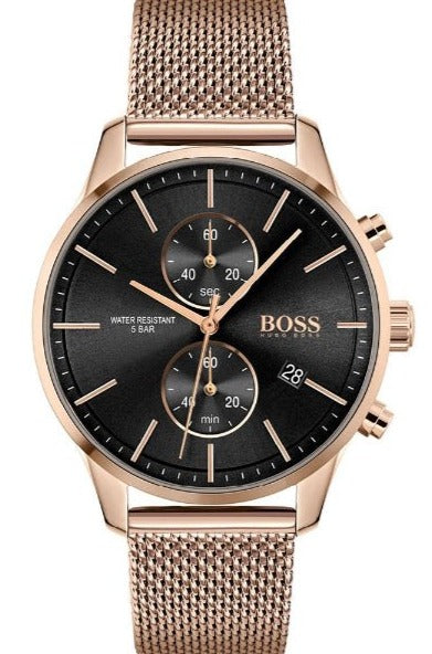 Buy Shop Hugo Boss Associate Black Dial Rose Gold Mesh Bracelet Watch for Men - 1513806 USA Online