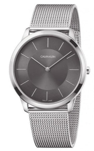 Buy Shop Calvin Klein Minimal Grey Dial Silver Mesh Bracelet Watch for Men - K3M21124 USA Online