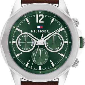 Buy Shop Tommy Hilfiger Lars Chronograph Green Dial Brown Leather Strap Watch For Men - 1792064 USA Online