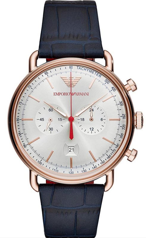 Buy Shop Emporio Armani Aviator Silver Dial Blue Leather Strap Watch For Men - AR11123 USA Online