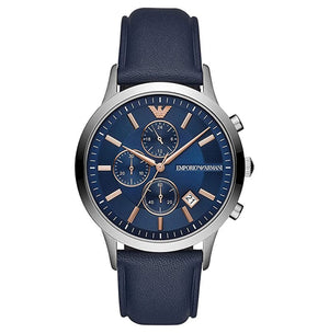 Buy Shop Emporio Armani Renato Chronograph Blue Dial Black Leather Strap Watch For Men - AR11216 USA Online