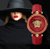 Buy Shop Versace Palazzo Empire Red Dial Red Leather Strap Watch for Women - VCO120017 USA Online