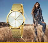 Buy Shop Calvin Klein Minimal Silver Dial Gold Mesh Bracelet Watch for Women - K3M22526 USA Online