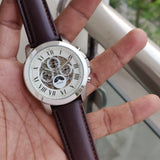 Buy Shop Fossil Grant Automatic White Dial Brown Leather Strap Watch for Men - ME3027 USA Online