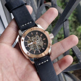 Buy Shop Fossil Modern Machine Automatic Skeleton Dial Black Leather Strap Watch for Men - ME3082 USA Online