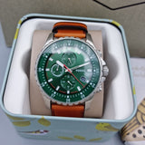 Buy Shop Fossil Dillinger Luggage Chronograph Green Dial Brown Leather Strap Watch for Men - FS5734 USA Online