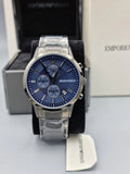 Emporio Armani Renato Chronograph Quartz Blue Dial Black Steel Strap Watch For Men - AR11215