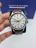 Buy Shop Tommy Hilfiger Multi Function Quartz White Dial Brown Leather Strap Watch for Men - 1791614 USA Online