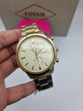 Fossil Townsman Chronograph White Dial Gold Steel Strap Watch for Men - FS5348