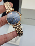 Buy Shop Emporio Armani Gianni T-Bar Black Dial Rose Gold Strap Watch For Women - AR11145 USA Online
