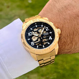 Buy Shop Fossil Bronson Automatic Skeleton Black Dial Gold Steel Strap Watch for Men - ME3257 USA Online
