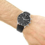 Buy Shop Emporio Armani Gianni Chronograph Black Dial Black Leather Strap Watch For Men - AR0397 USA Online