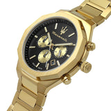 Buy Shop Maserati Stile 45mm Chronograph Black Dial Gold Steel Strap Watch For Men - R8873642001 USA Online