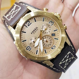 Buy Shop Fossil Nate Chronograph Gold Dial Brown Leather Strap Watch for Men - JR1495 USA Online