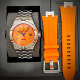 Maurice Lacroix Aikon Automatic Date Orange Dial Silver Steel Strap Watch For Men - AI6008-SS00F-530-E