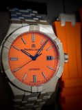 Maurice Lacroix Aikon Limited Edition Automatic Date Orange Dial Silver Steel Strap Watch For Men - AI6008-SS00F-530-1