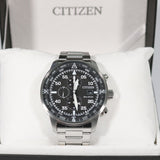 Citizen Eco Drive Chronograph Black Dial Silver Steel Strap Watch For Men - CA0690-88E