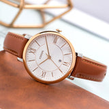 Buy Shop Fossil Jacqueline White Dial Brown Leather Strap Watch for Women - ES3842 USA Online