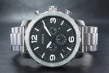 Buy Shop Fossil Nate Chronograph Black Dial Silver Steel Strap Watch for Men - JR1353 USA Online
