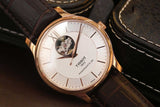 Buy Shop Tissot Tradition Powermatic 80 Open Heart Silver Dial Brown Leather Strap Watch For Men - T063.907.36.038.00 USA Online