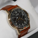 Citizen Eco Drive Multi Function Day & Date Black Dial Brown Leather Strap Watch For Men - AO9003-08E