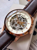 Buy Shop Fossil Townsman Automatic Skeleton White Dial Brown Leather Strap Watch for Men - ME3078 USA Online