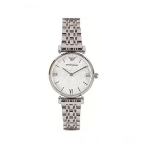 Buy Shop Emporio Armani Gianni T Bar White Marble Dial Silver Steel Strap Watch For Women - AR11170 USA Online