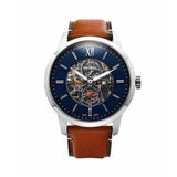 Buy Shop Fossil Townsman Automatic Skeleton Blue Dial Brown Leather Strap Watch for Men - ME3154 USA Online