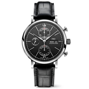 Buy Shop IWC Portofino Chronograph Black Dial Black Leather Strap Watch for Men - IW391008 USA Online