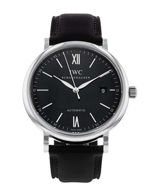 Buy Shop IWC Portofino Automatic Black Dial Black Leather Strap Watch for Men - IW356502 USA Online